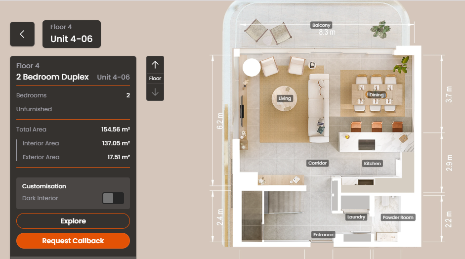 2 Bedroom Duplex Virtual Tour at Fahid Beach Terraces Abu Dhabi