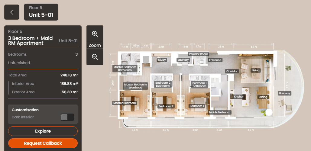 3 Bedroom + Maid room Apartment